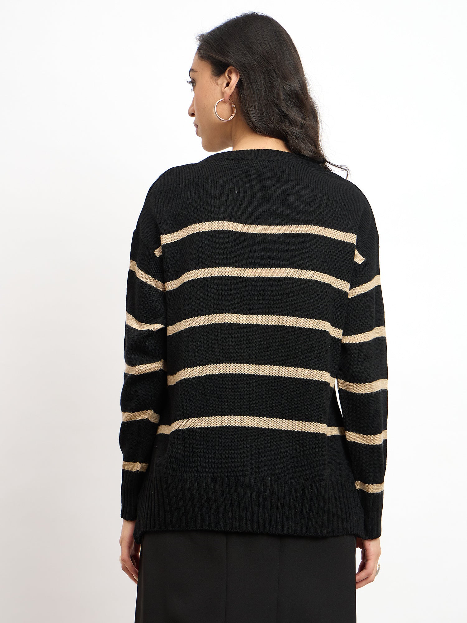 Penelope Striped Knit Sweater - Black