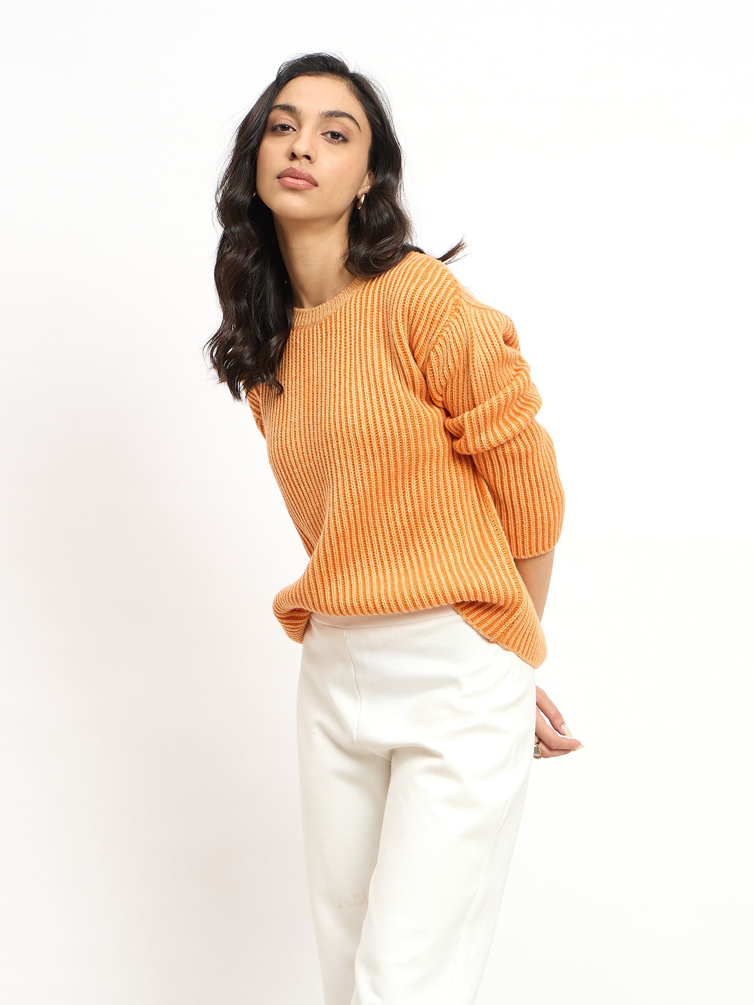 Twinny Twin Yarn Detail Sweater - Peach &amp; Orange