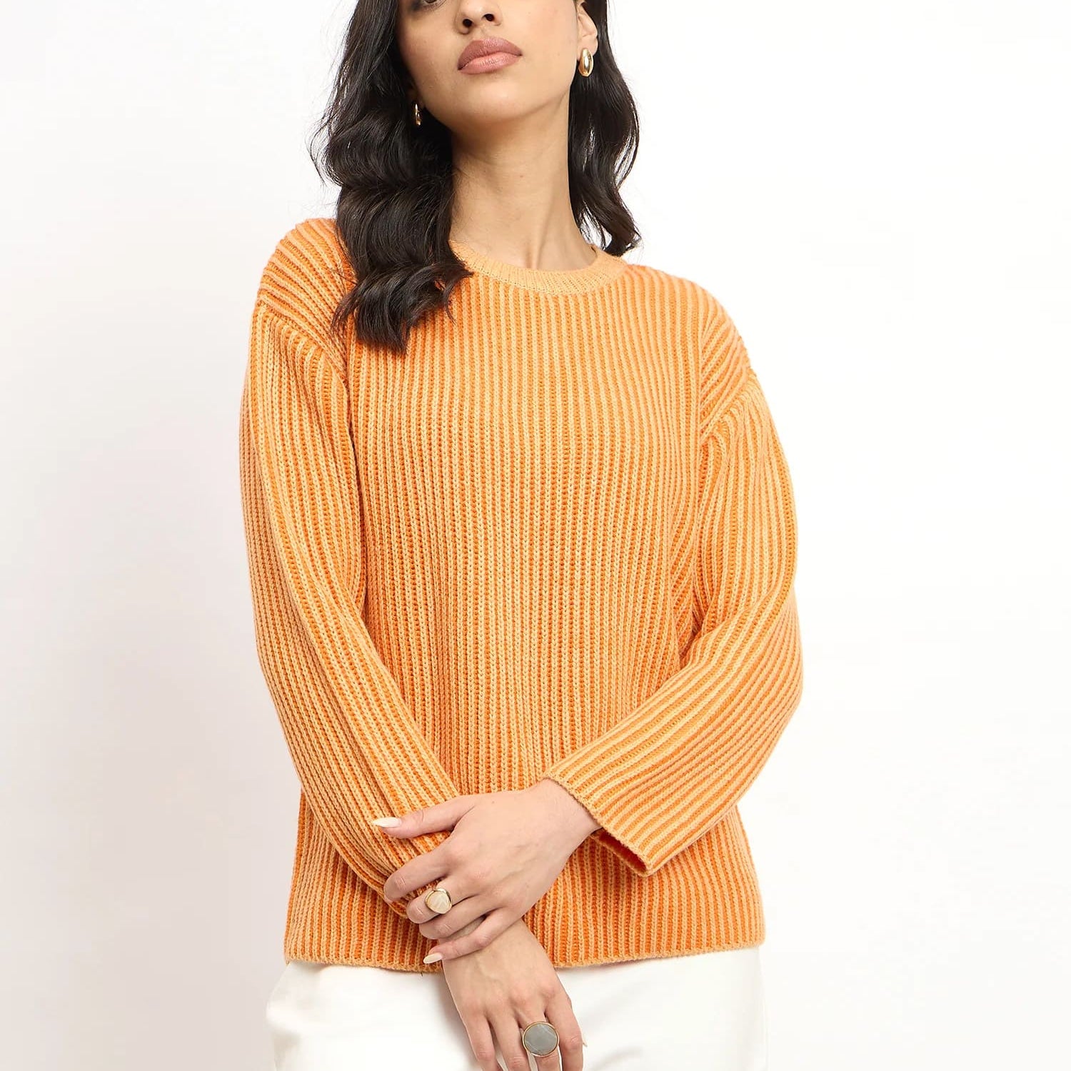 Twinny Twin Yarn Detail Sweater - Peach & Orange