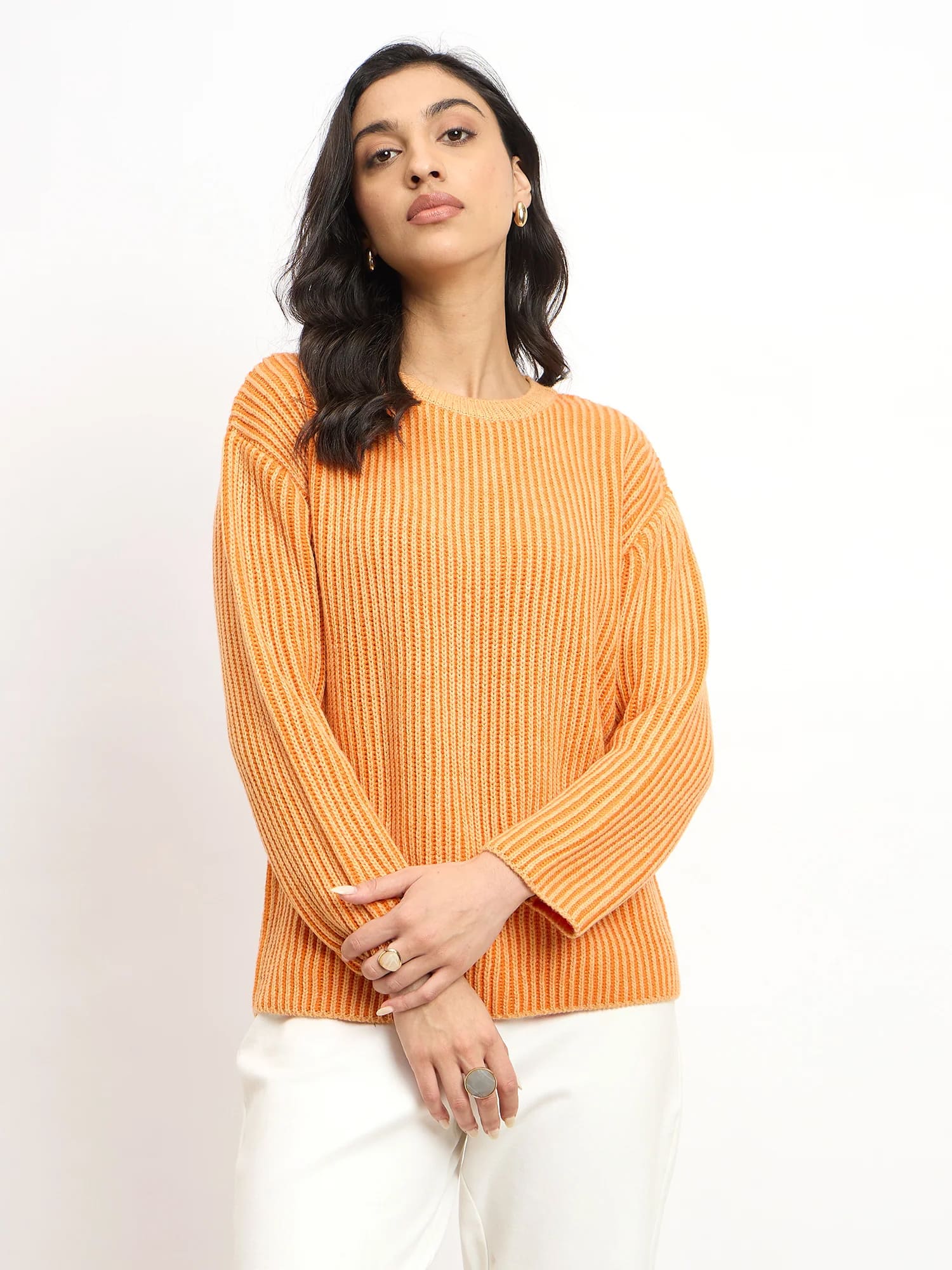 Twinny Twin Yarn Detail Sweater - Peach & Orange