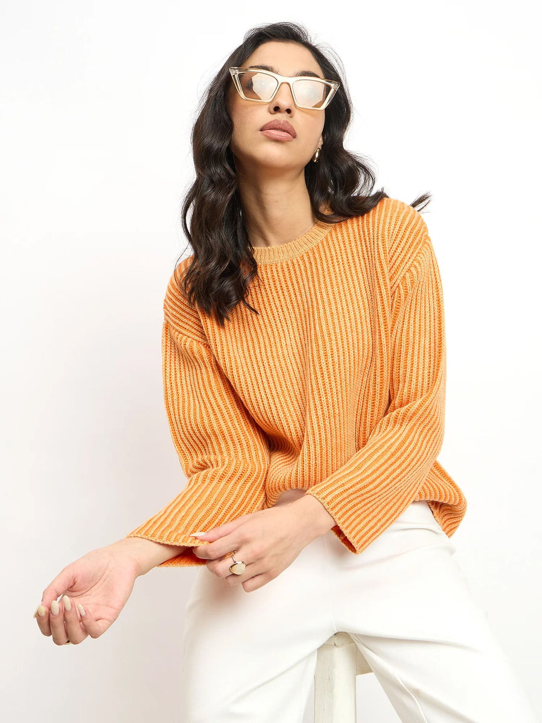 Twinny Twin Yarn Detail Sweater - Peach &amp; Orange