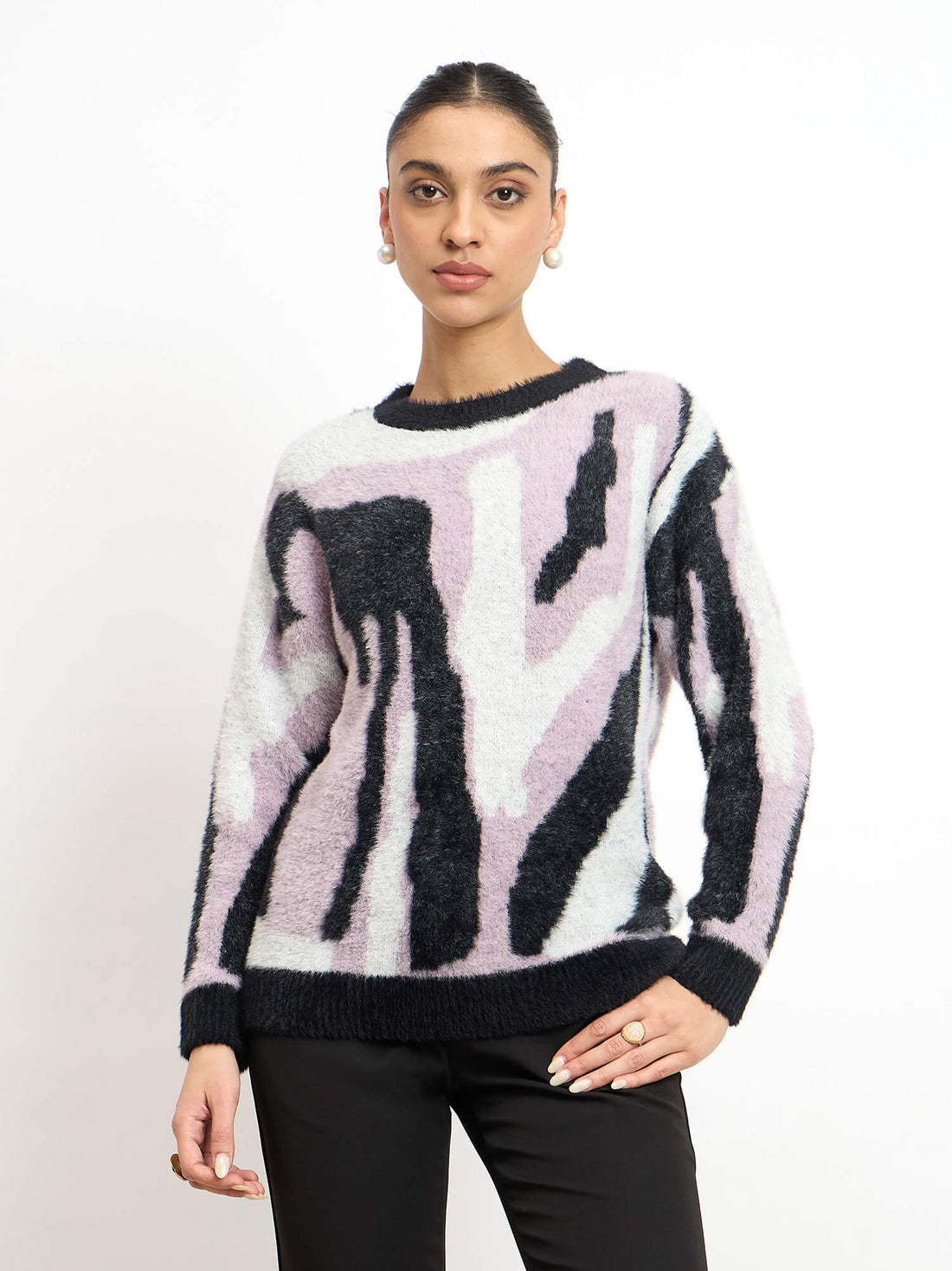 Rabby Crew Neck Sweater - Pink &amp; White