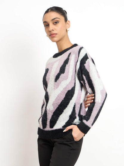 Rabby Crew Neck Sweater - Pink &amp; White