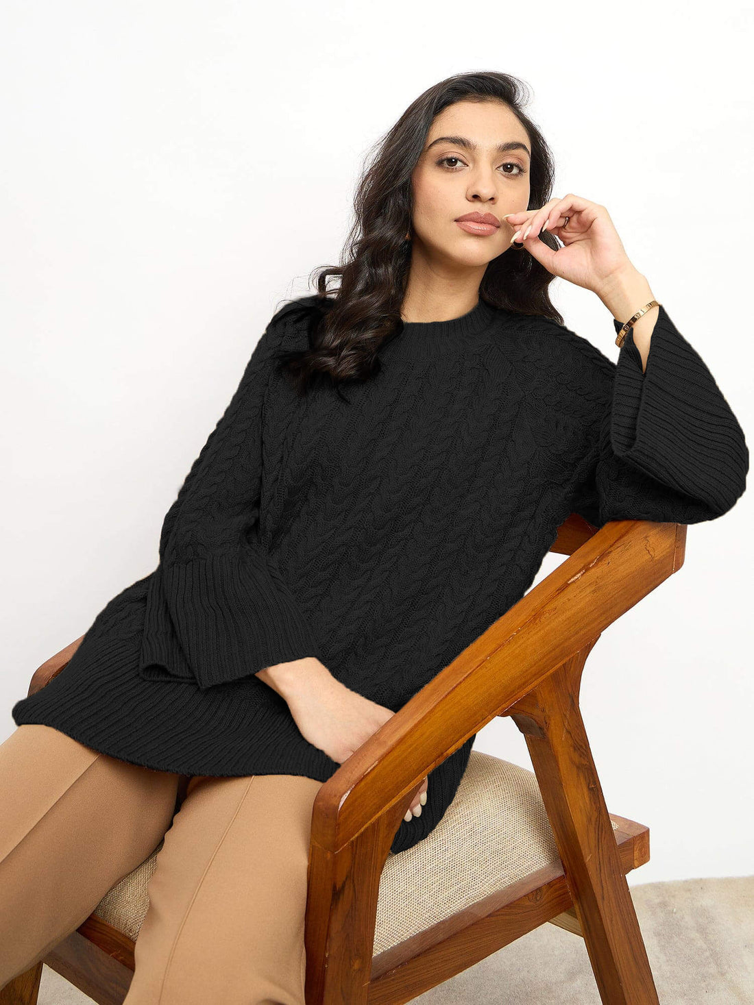 Gigi Cable Knit Sweater-Black
