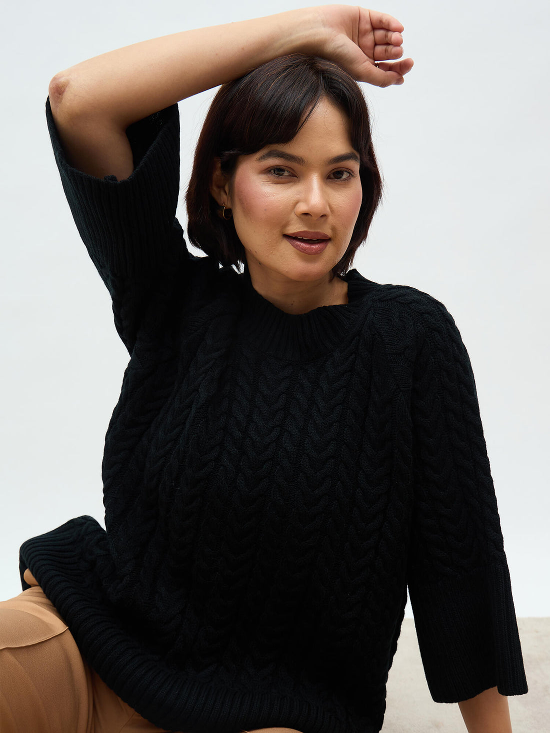 Gigi Cable Knit Sweater-Black