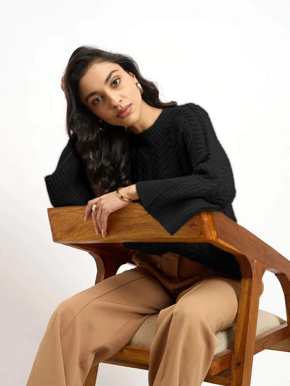 Gigi Cable Knit Sweater-Black