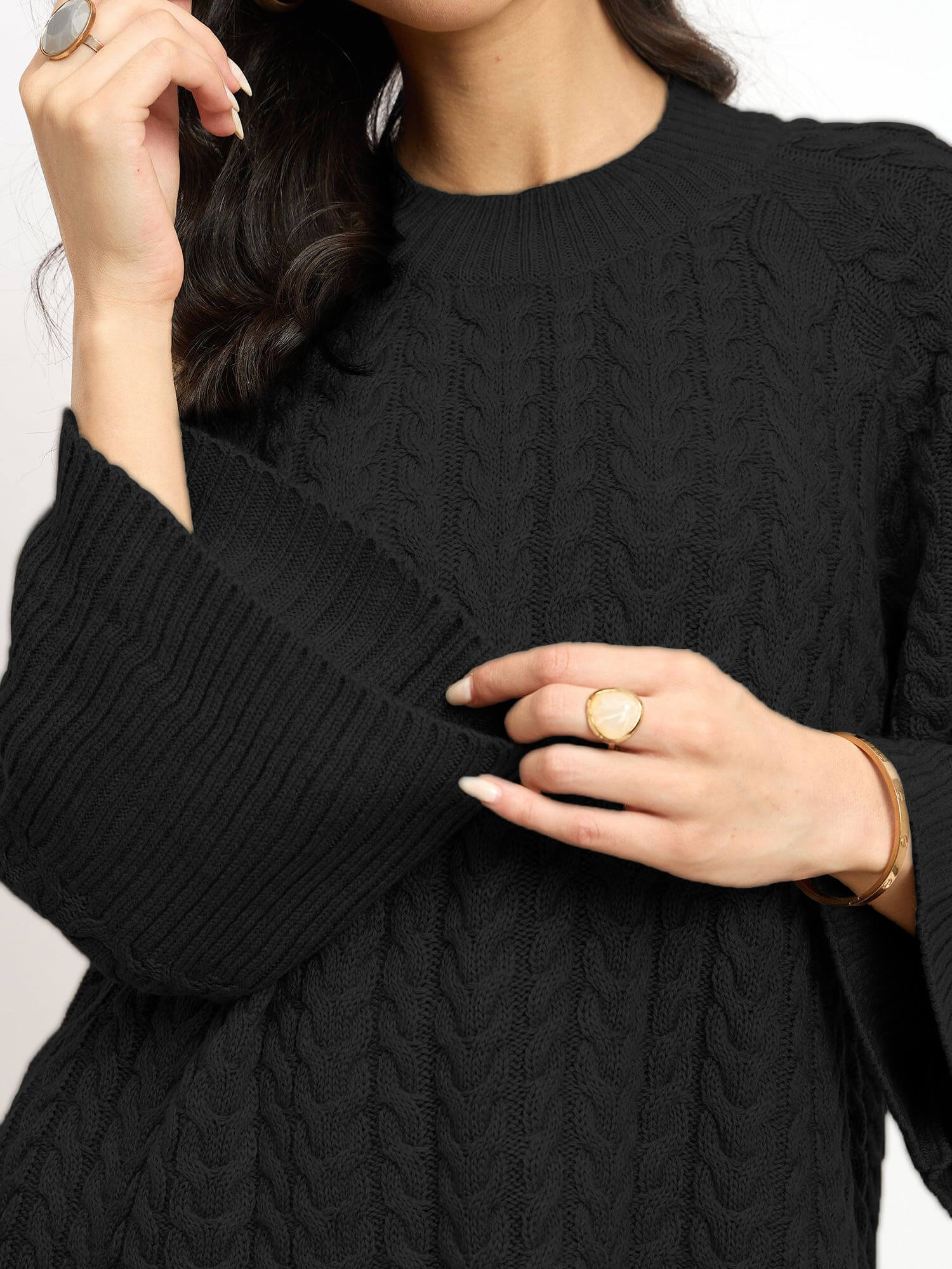Gigi Cable Knit Sweater-Black