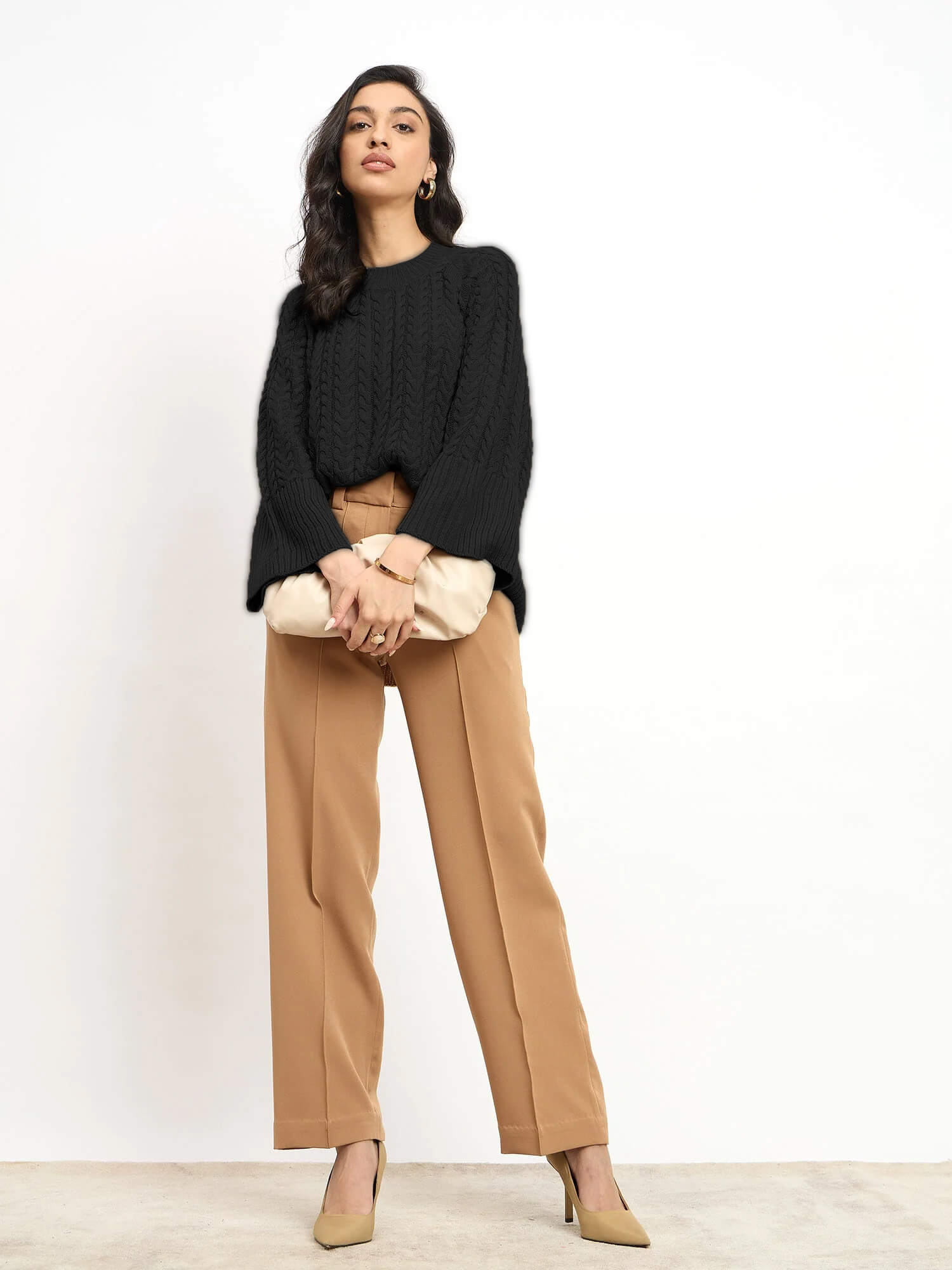 Gigi Cable Knit Sweater-Black