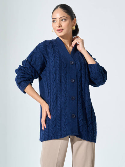 Tabitha Cable Knit Cardigan-Navy