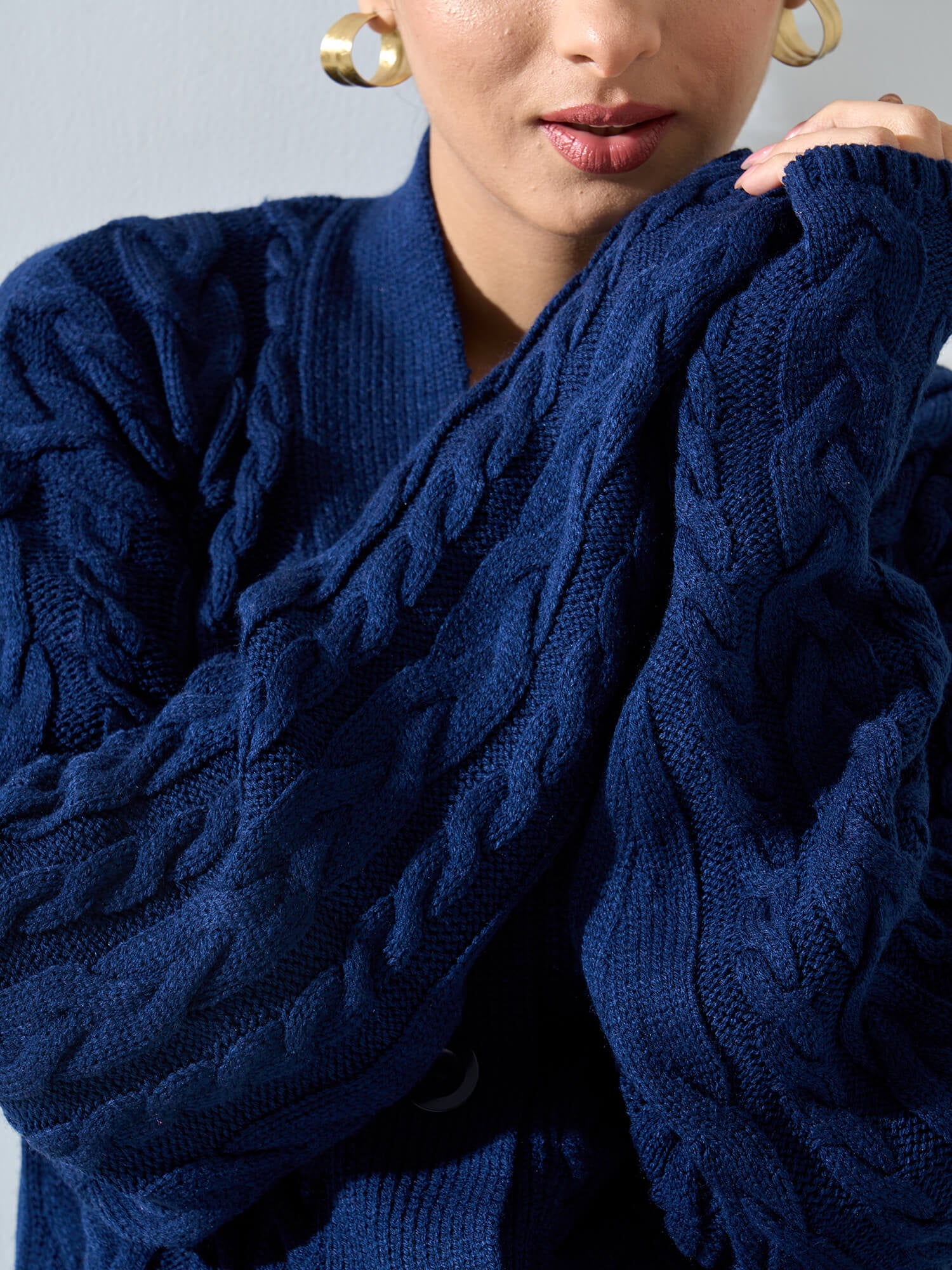 Tabitha Cable Knit Cardigan-Navy