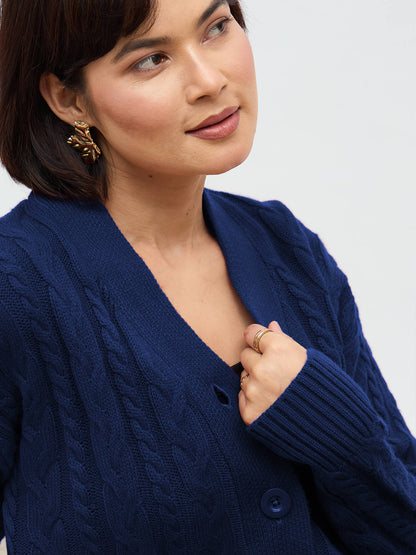 Tabitha Cable Knit Cardigan-Navy