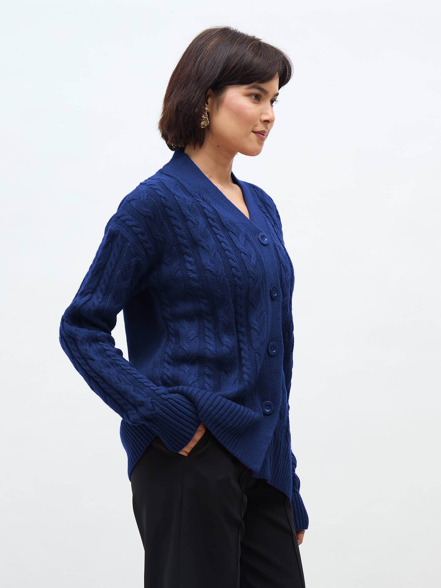 Tabitha Cable Knit Cardigan-Navy