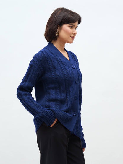 Tabitha Cable Knit Cardigan-Navy