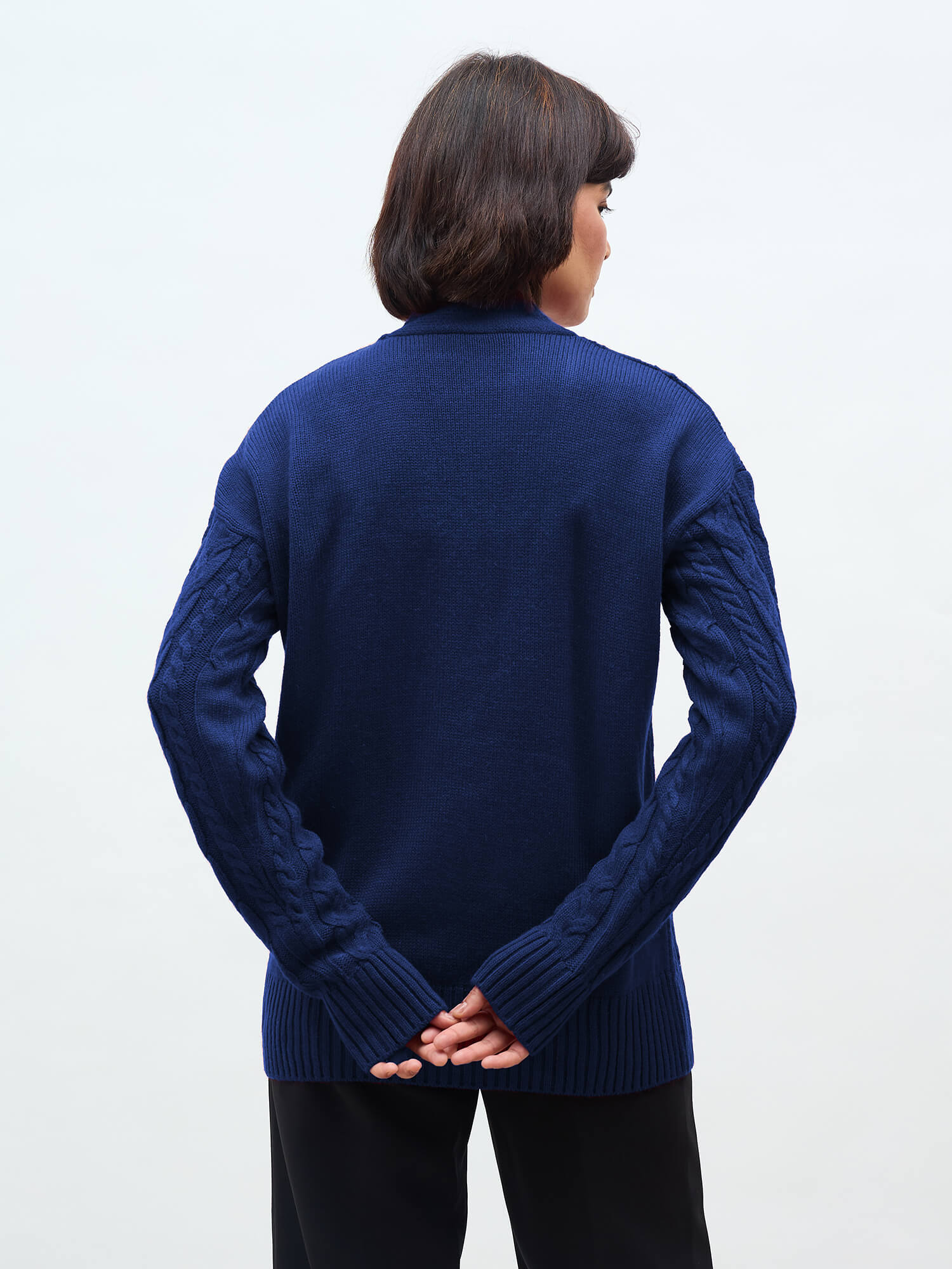 Tabitha Cable Knit Cardigan-Navy