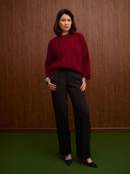 Gigi Cable Knit Sweater-Wine