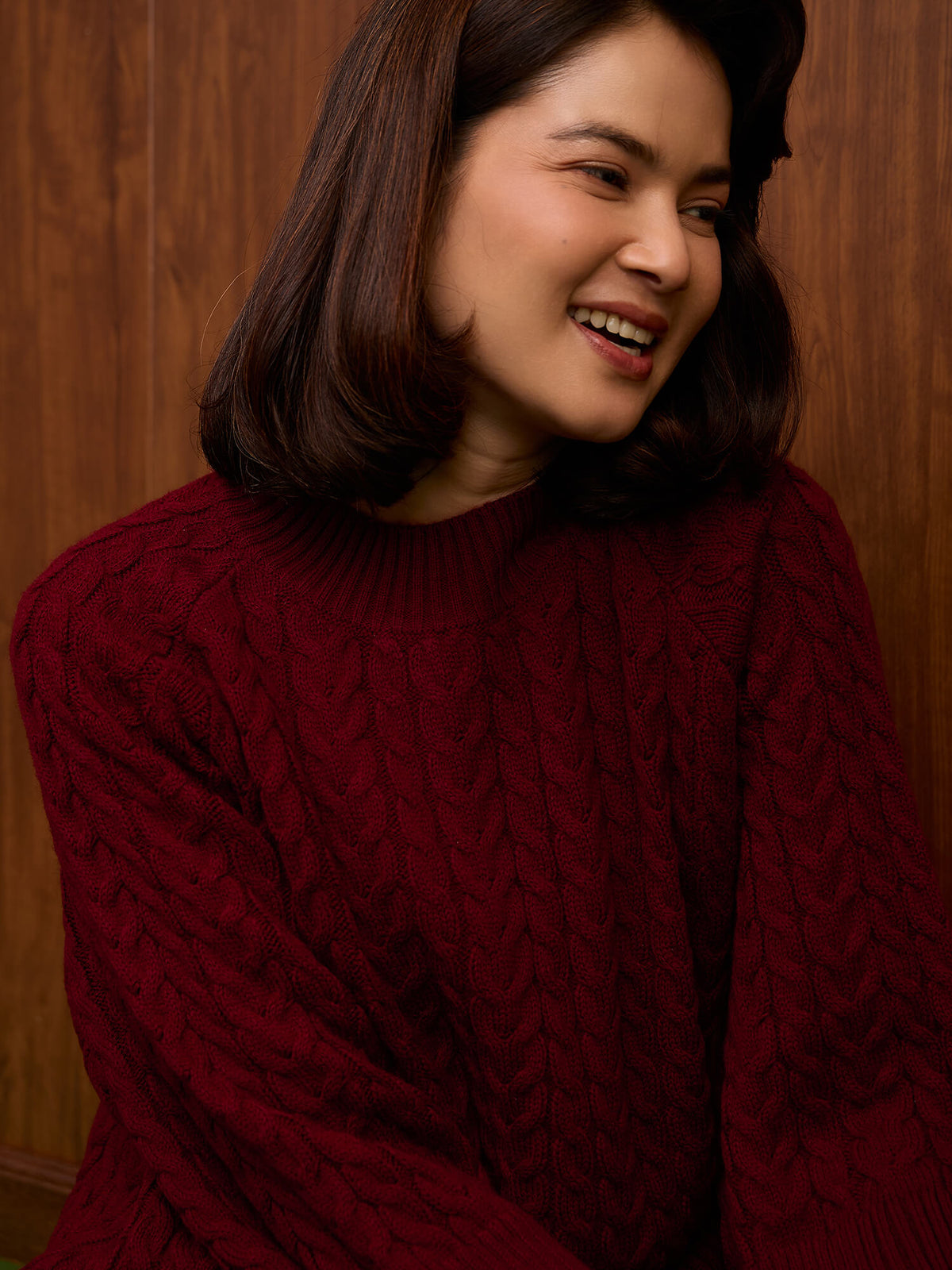 Gigi Cable Knit Sweater-Wine