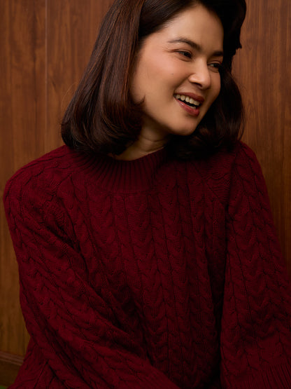 Gigi Cable Knit Sweater-Wine