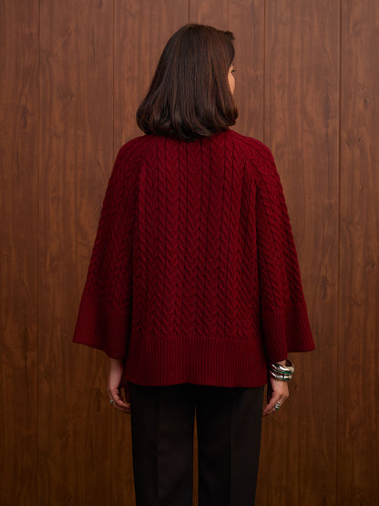 Gigi Cable Knit Sweater-Wine
