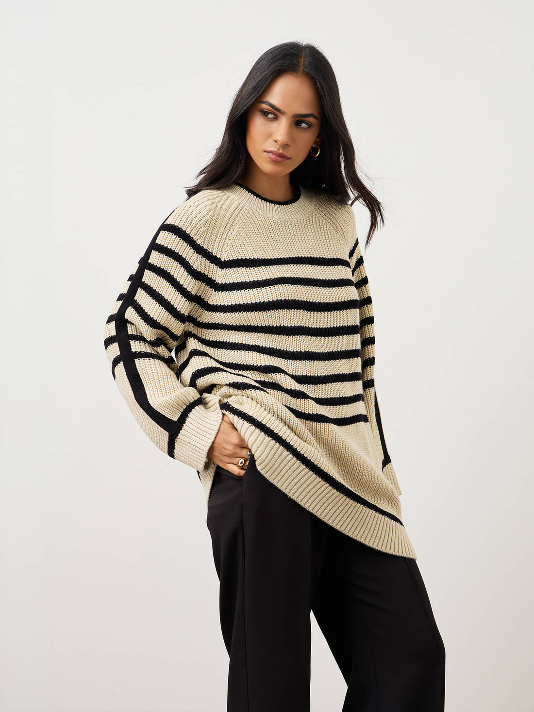Camber Striped Sweater-Ecru