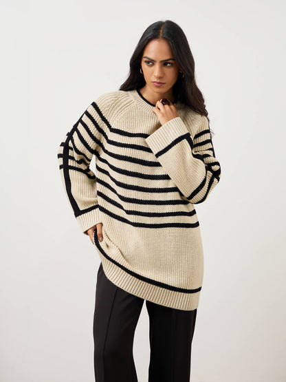 Camber Striped Sweater-Ecru