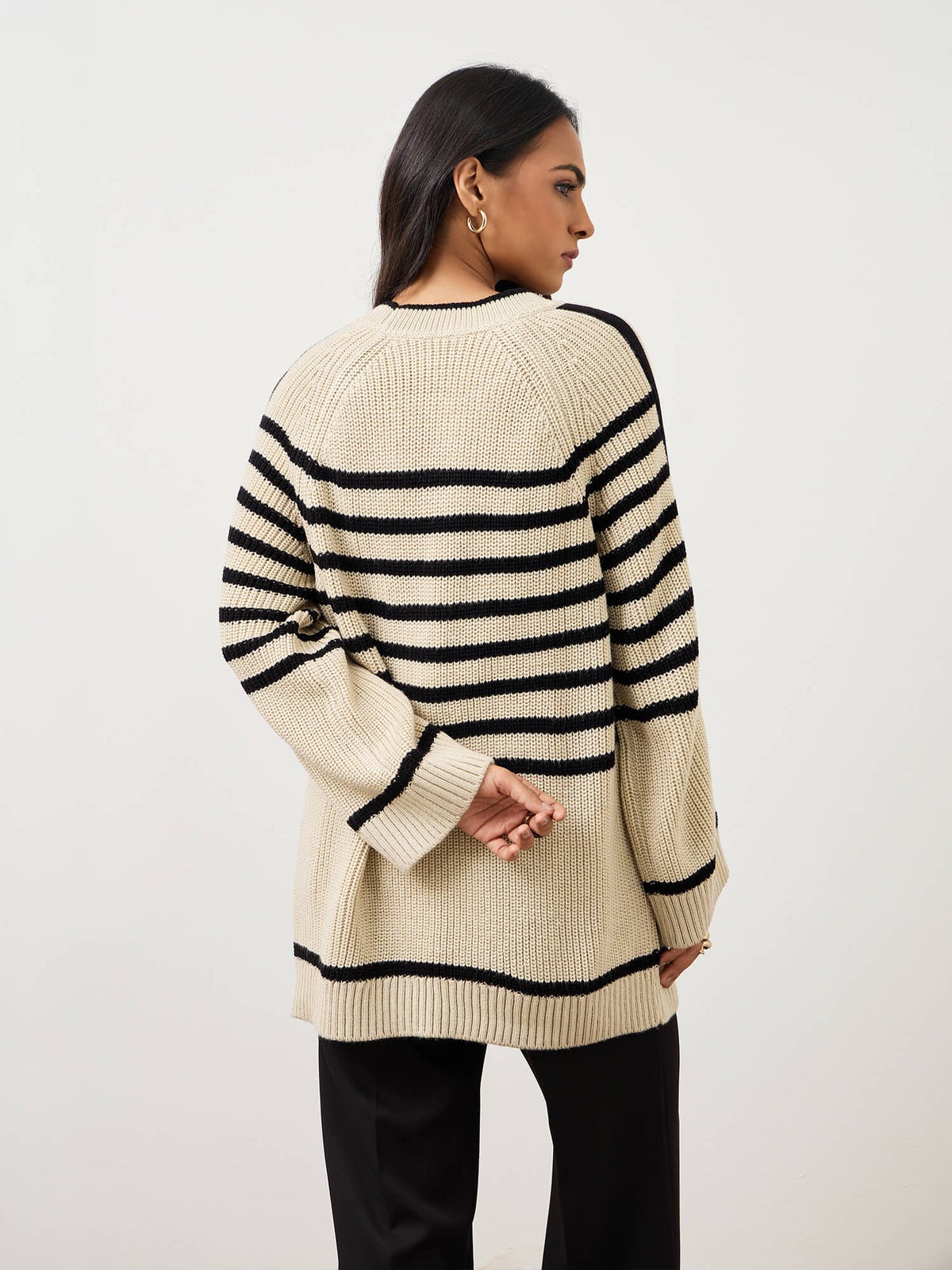 Camber Striped Sweater-Ecru