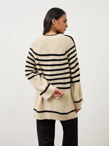 Camber Striped Sweater-Ecru