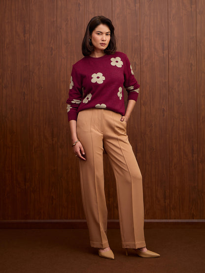 Caldera Big Floral Jacquard Sweater-Hot Pink