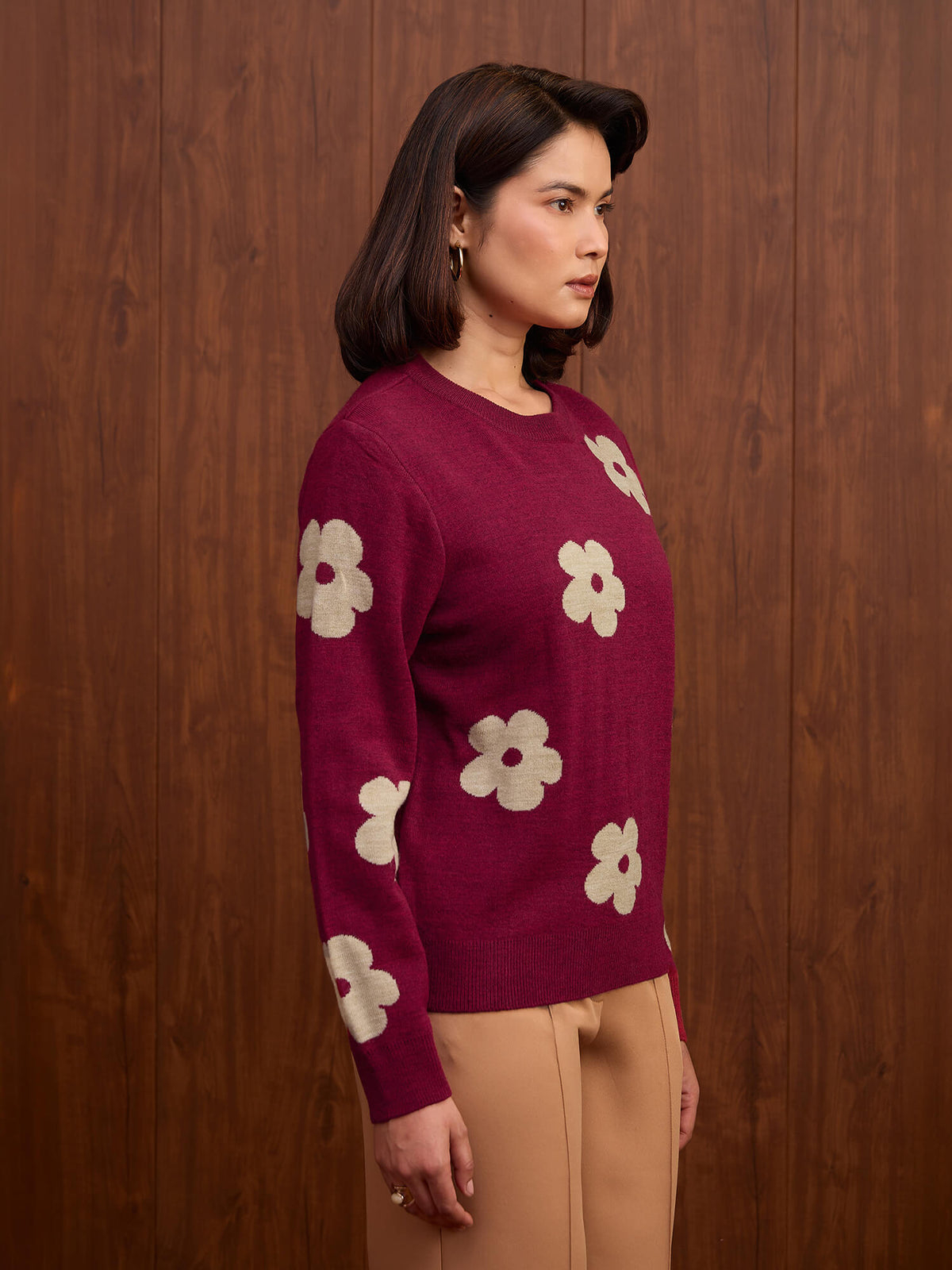 Caldera Big Floral Jacquard Sweater-Hot Pink