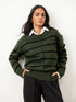 Penelope Striped Knit Sweater-Olive And Black