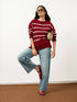Penelope Striped Knit Sweater-Burgundy And Cream