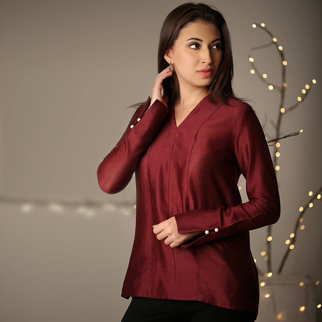 Avsar Panel Top - Maroon