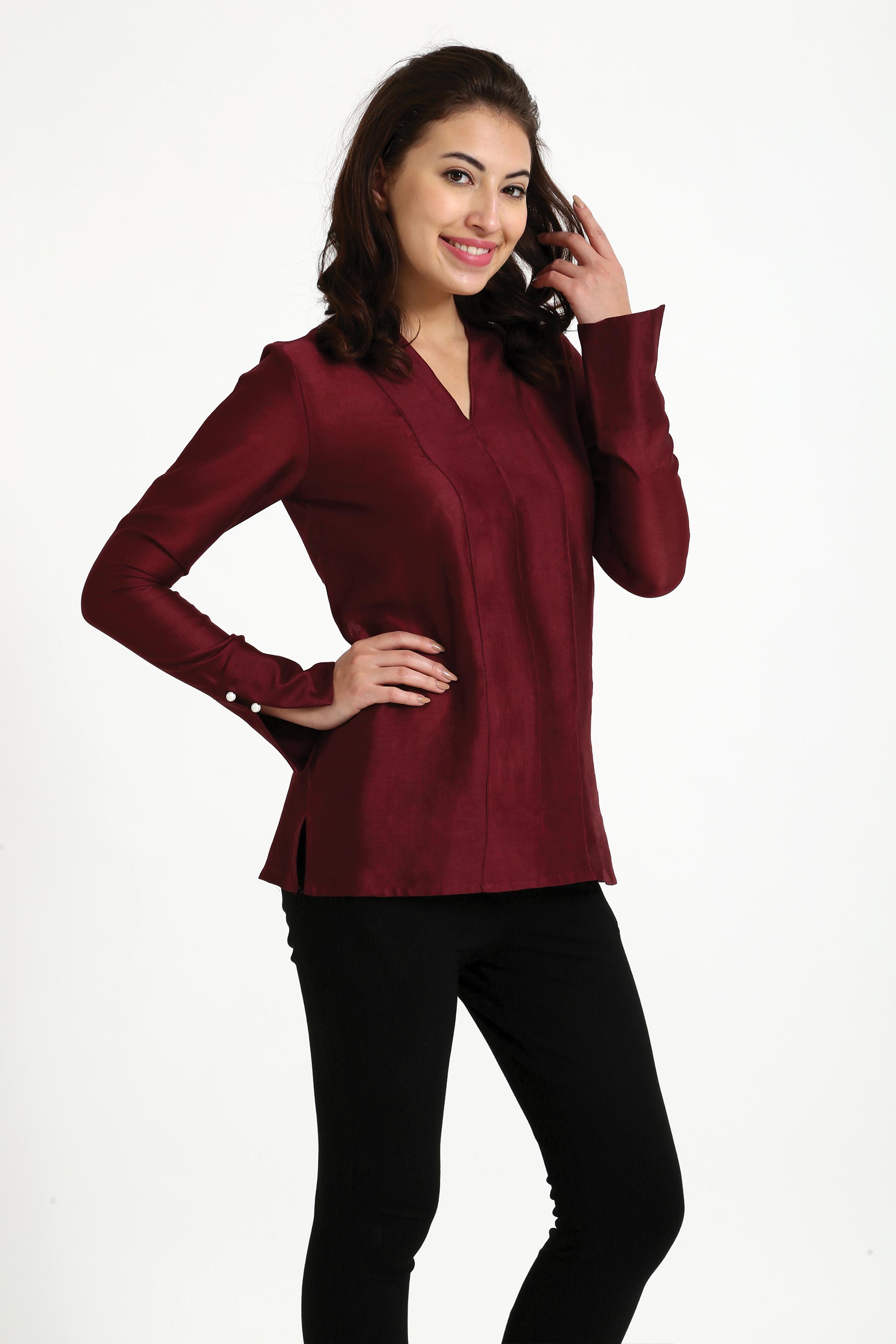 Avsar Panel Top - Maroon