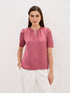 Knox Pleated Neck Top With Metal Bar And Gathered Sleeves-Rose Pink