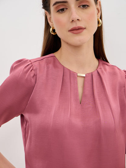 Knox Pleated Neck Top-Rose Pink