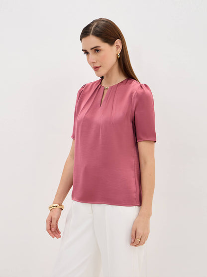 Knox Pleated Neck Top-Rose Pink