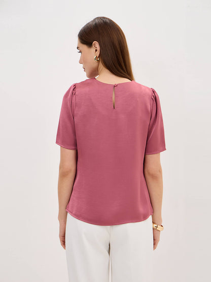 Knox Pleated Neck Top-Rose Pink