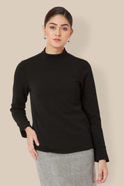 Polar High Neck Slit Cuff Top - Black