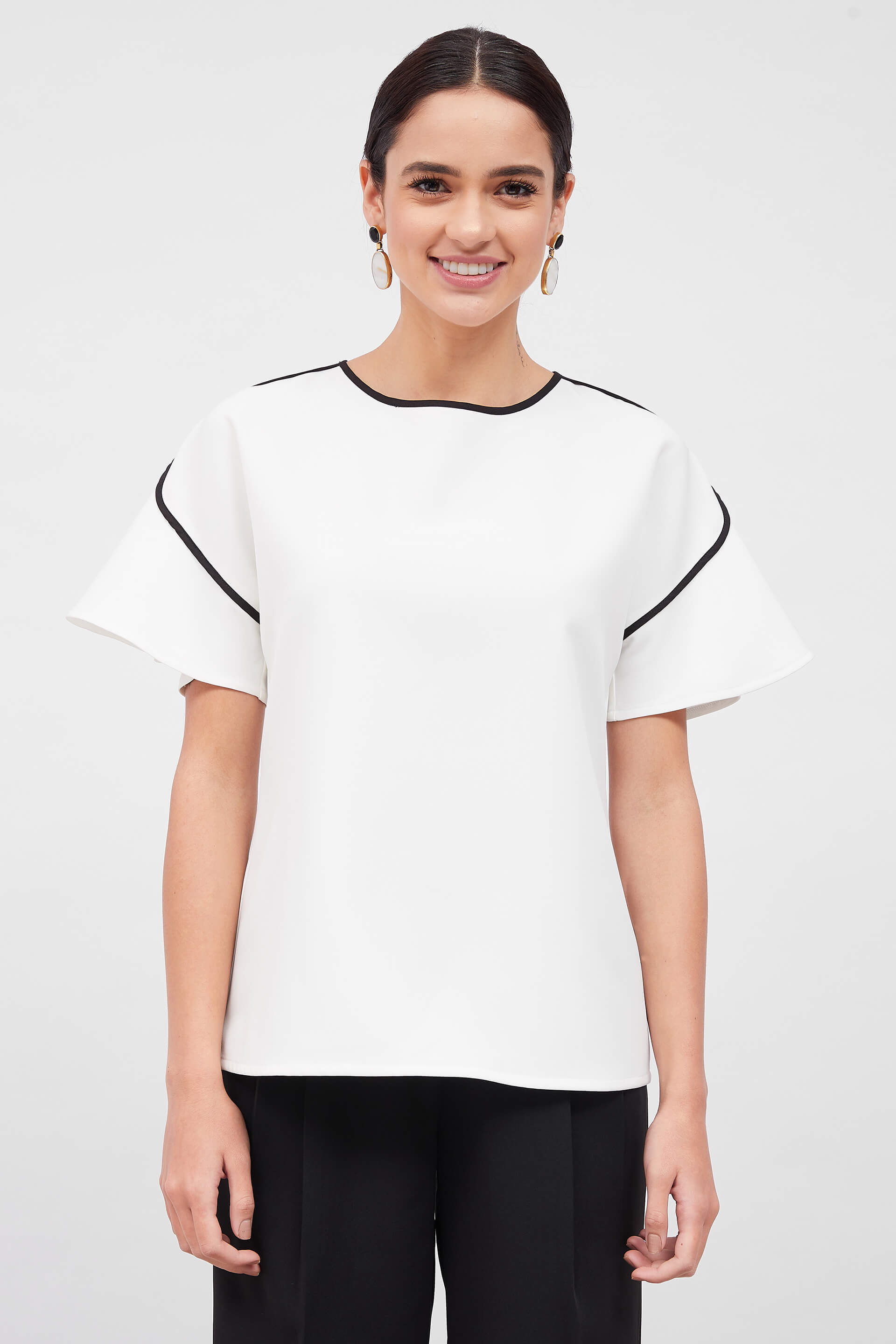 Chloe Formal Flare Sleeve Print Top - Black & White