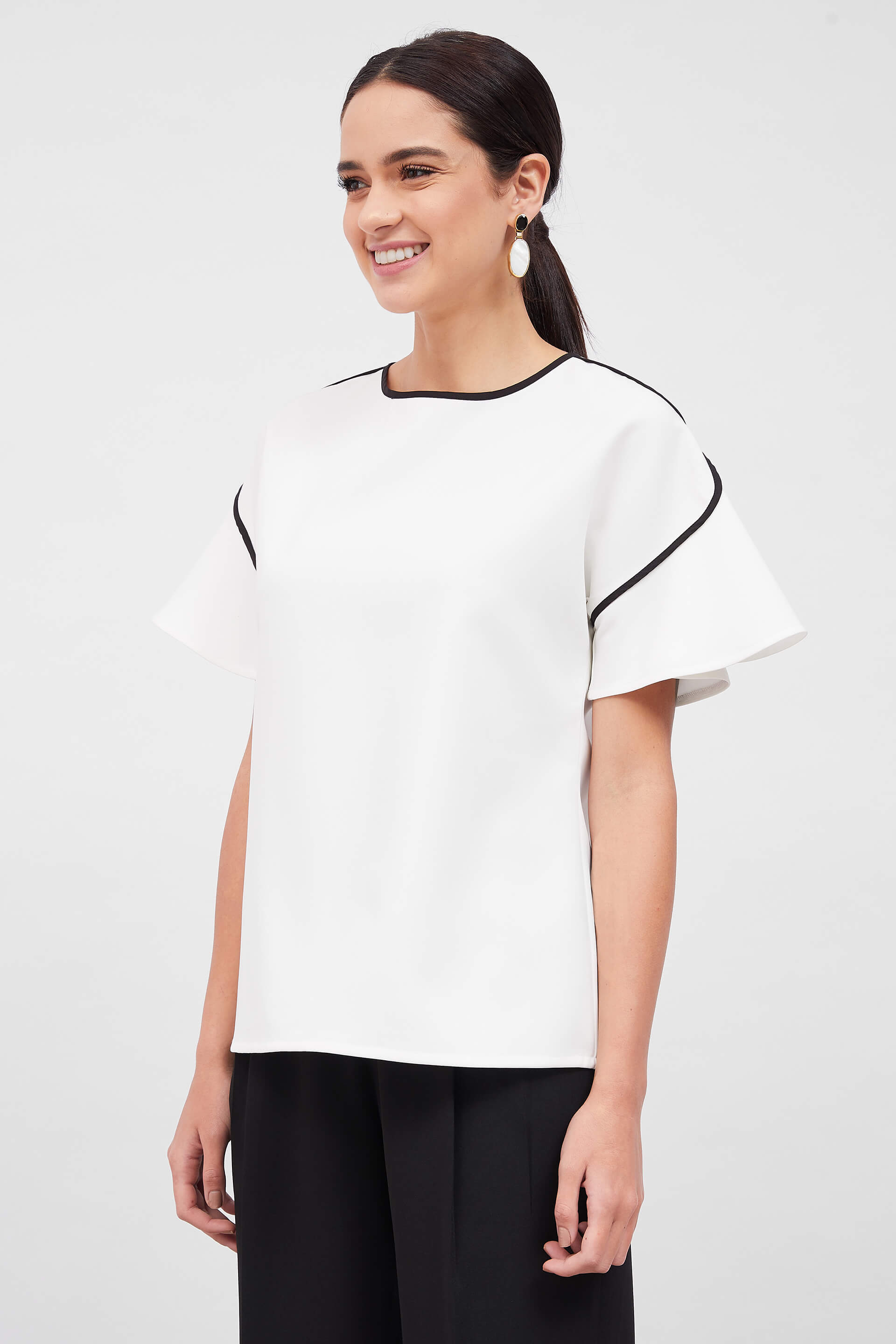 Chloe Formal Flare Sleeve Print Top - Black &amp; White - SALT Attire
