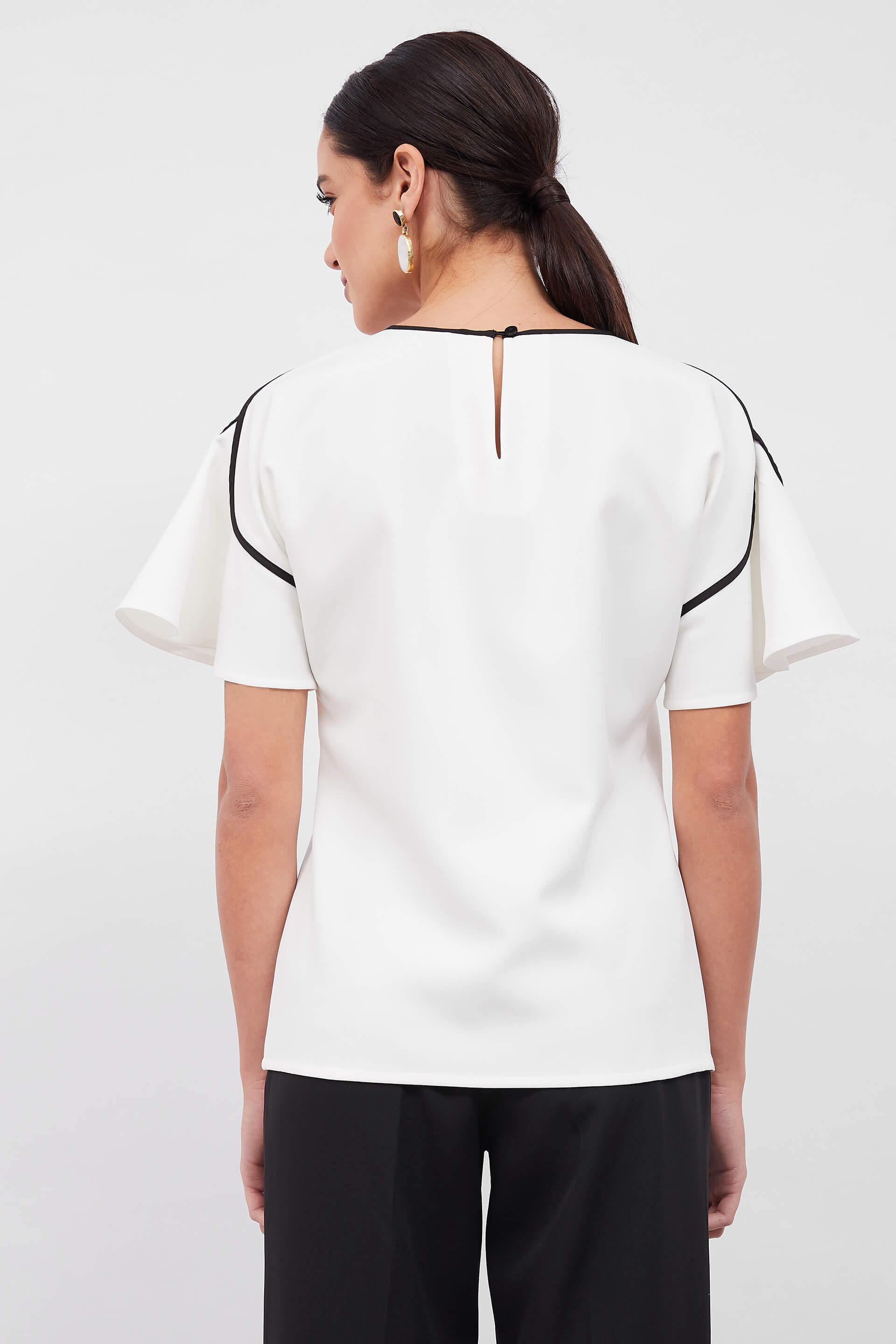 Chloe Formal Flare Sleeve Print Top - Black &amp; White - SALT Attire