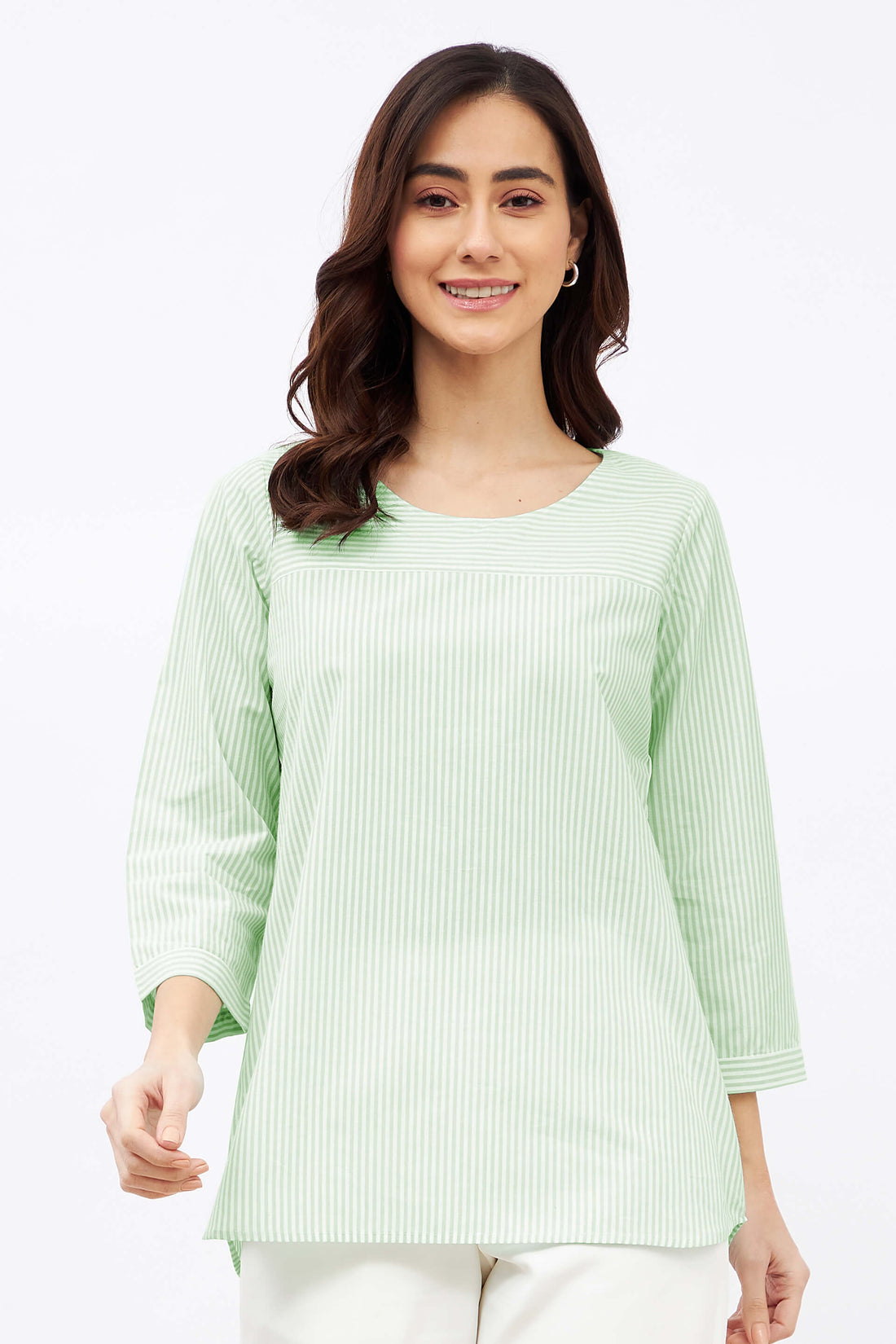Lily Pad Top with Stripe Placement Detail at Yoke - Mint Green