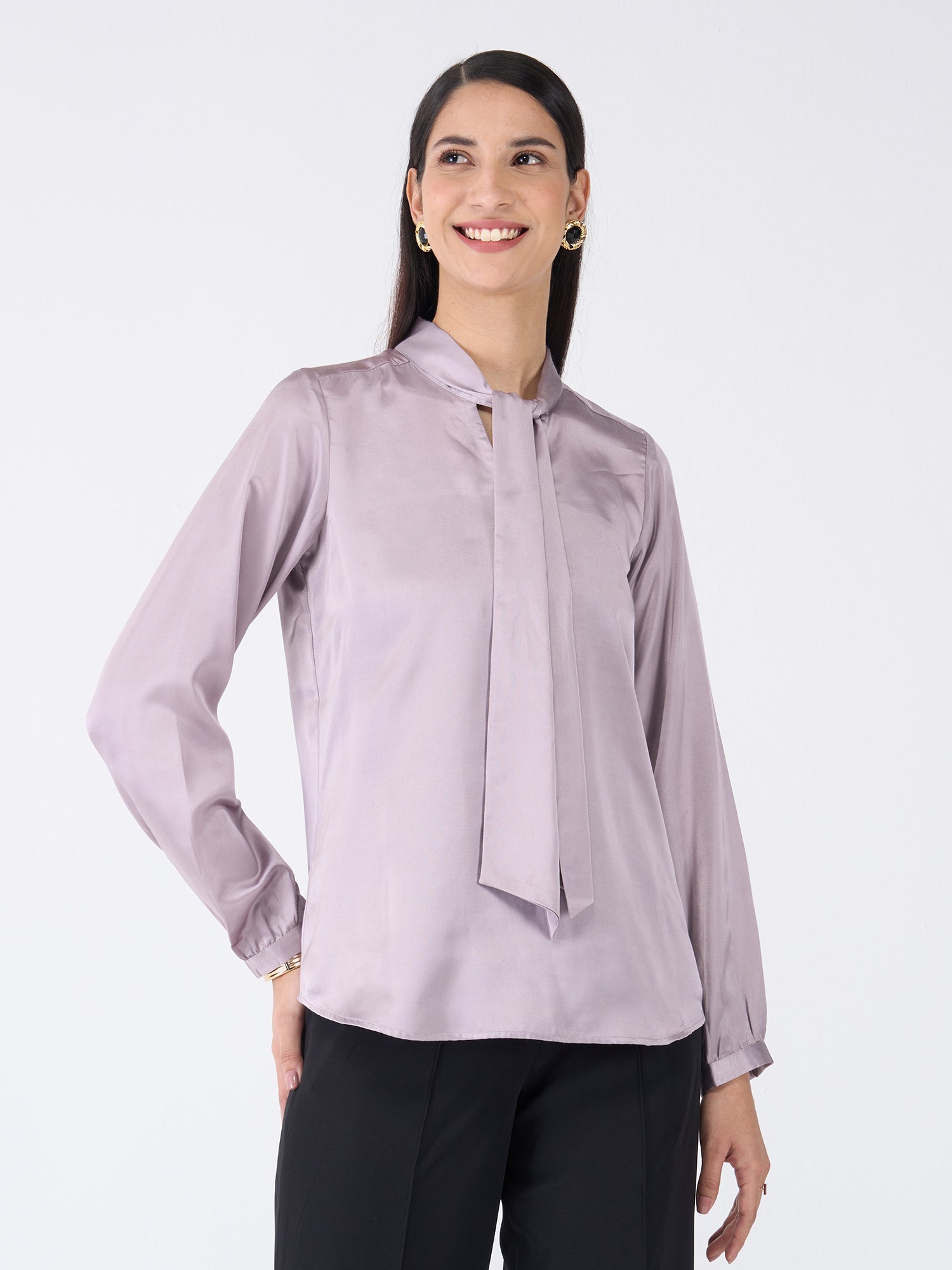 Ivory Neck Tie Top-Lavender