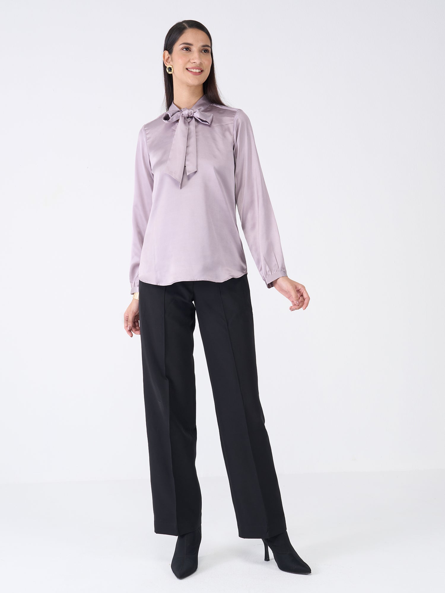 Ivory Neck Tie Top-Lavender