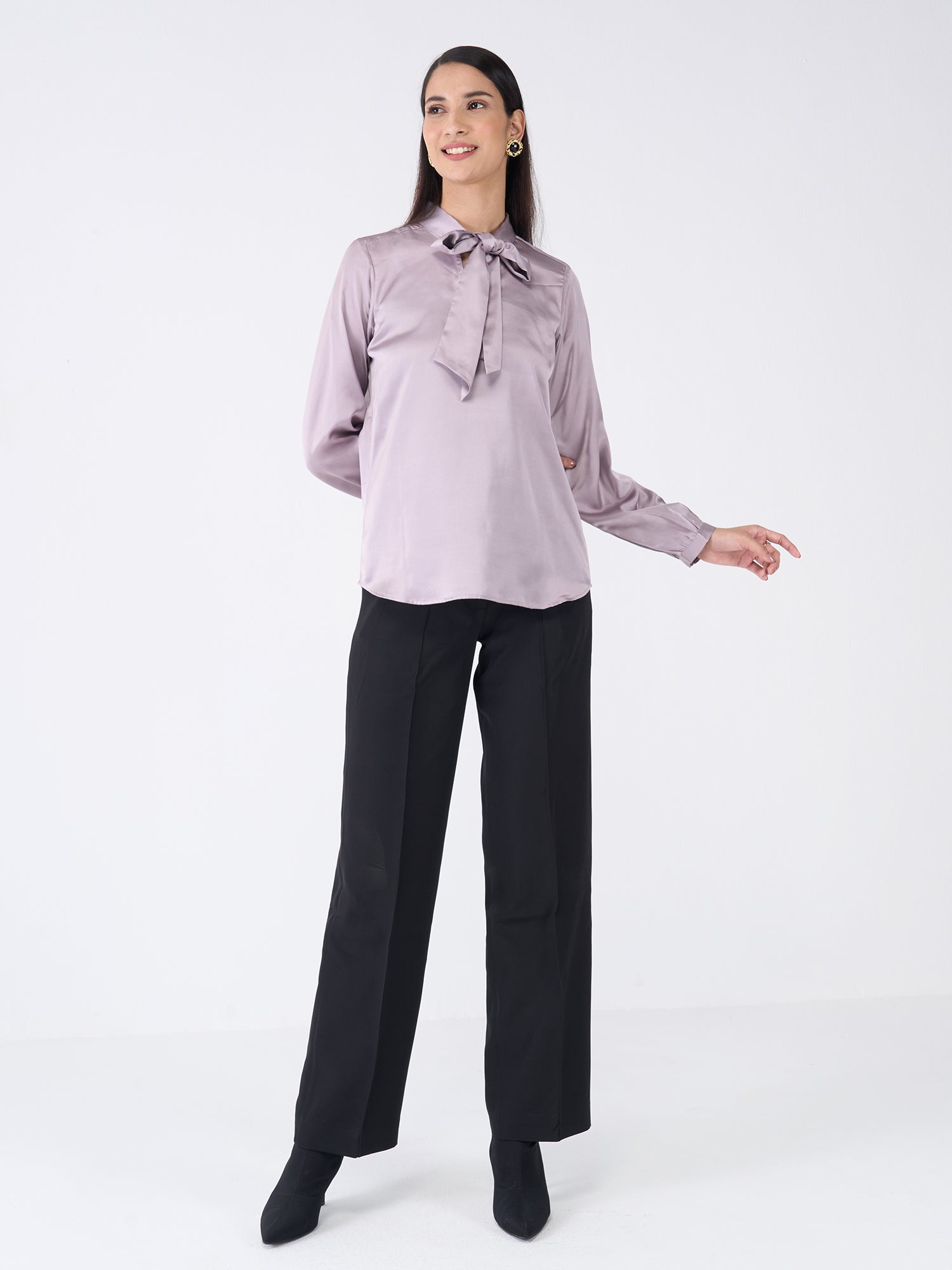 Ivory Neck Tie Top-Lavender