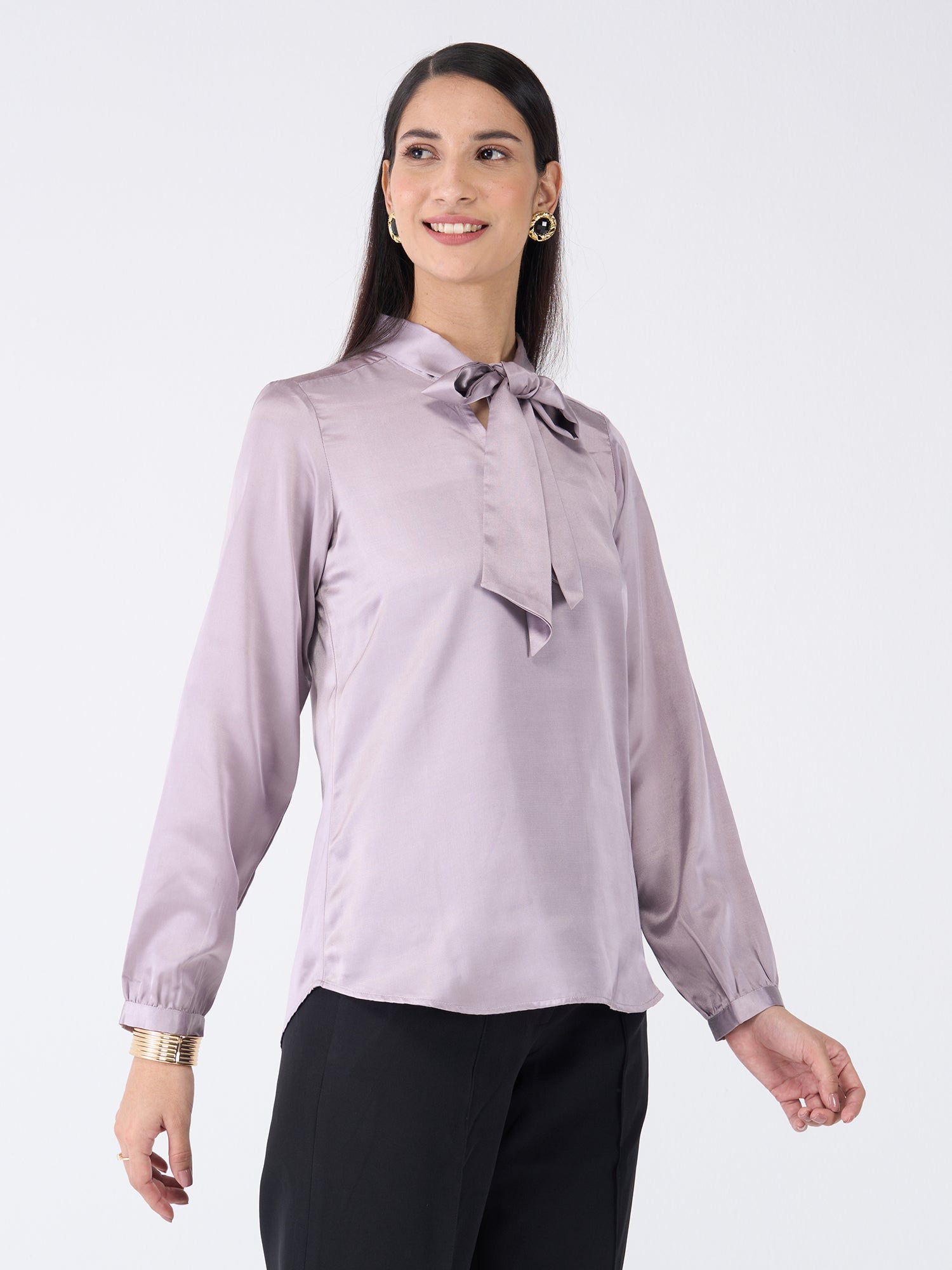 Ivory Neck Tie Top-Lavender