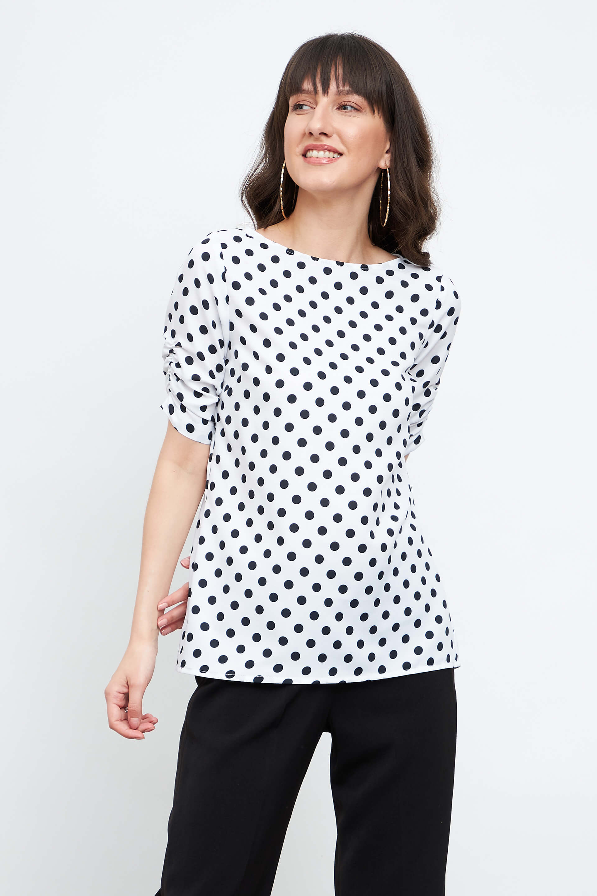 Dory Ruched sleeve Top - Polka Print