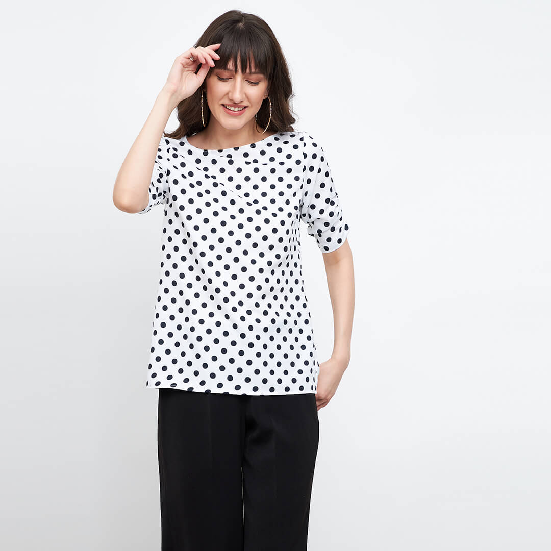 Dory Ruched sleeve Top - Polka Print