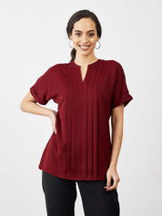 Mulled Wine Pleated Top - Maroon