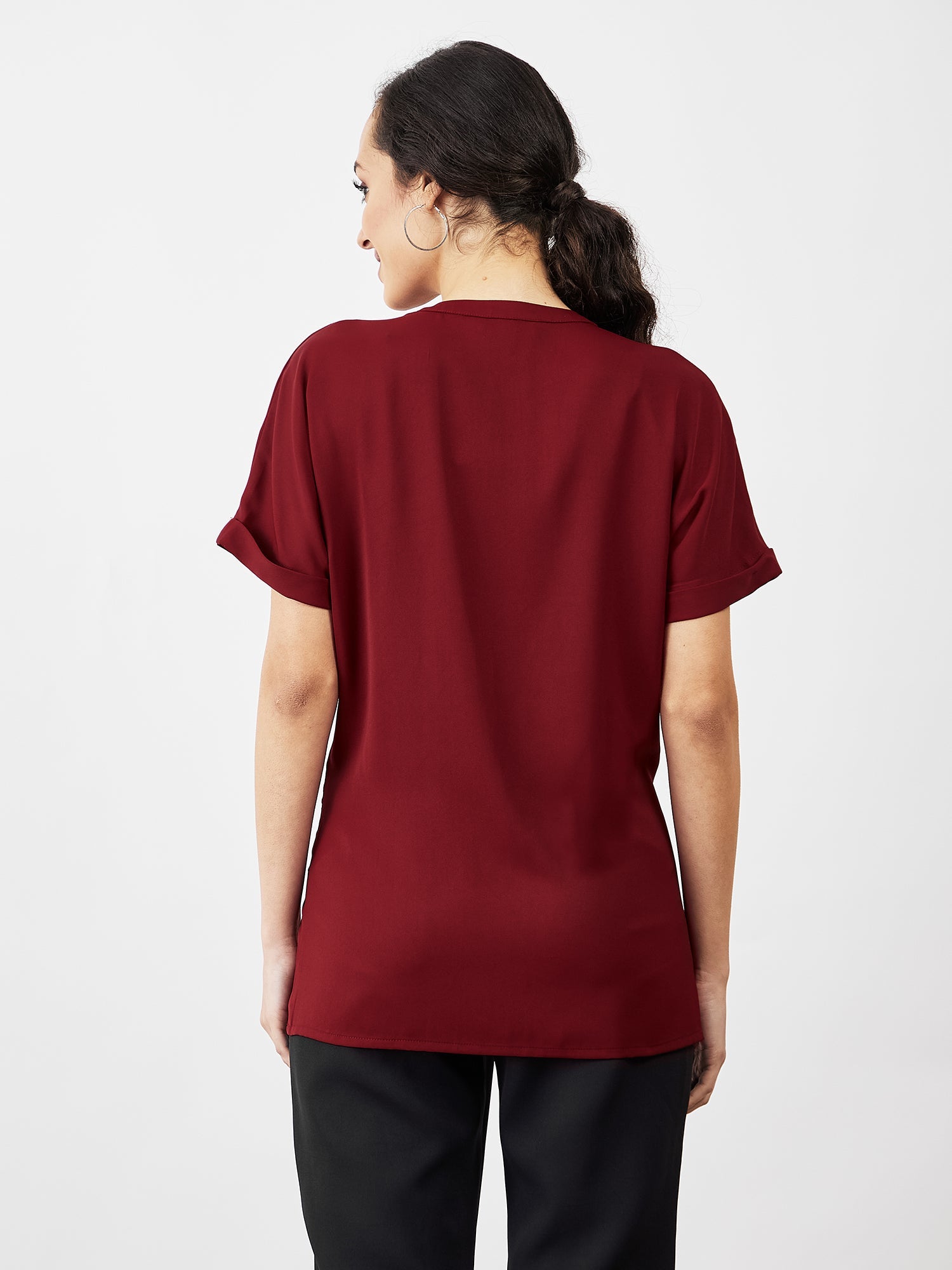 Mulled Wine Pleated Top - Maroon