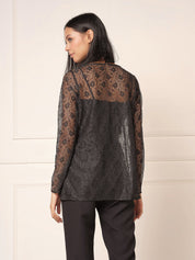 Melanie Boat Neck Lace Top-Black